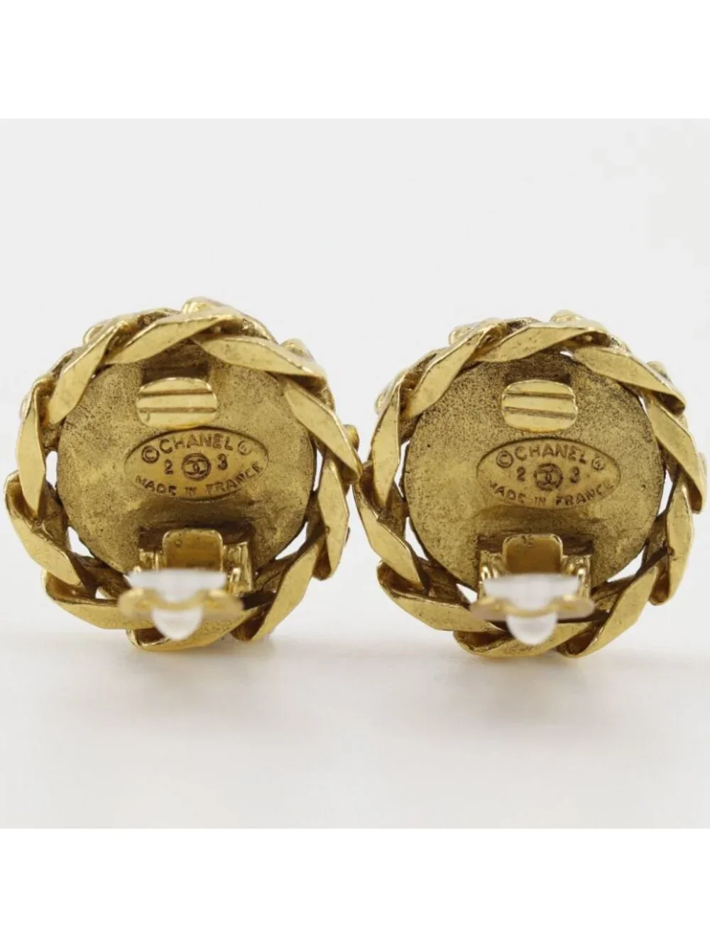 Chanel CC Logo Vintage Gold Plated Rhinestone 23 Earrings